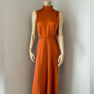 Lulus Orange Satin Maxi Size S NWT Evening Dress